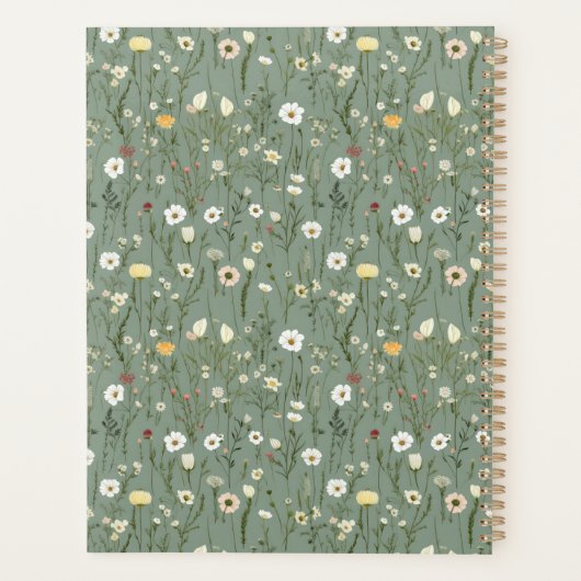 Salie Groen Geel Wit Wildflowers Boho Jaarlijks Planner (Achterkant)