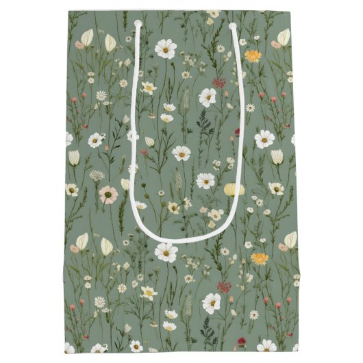 Salie Groen Gele Witte Wilde Bloemen Verjaardag Ha Medium Cadeauzakje (Achterkant)