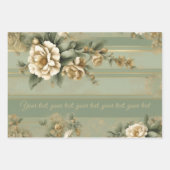 Salie groen gestreept wit goud met bloem cadeau inpakpapier vel (Voorkant 2)