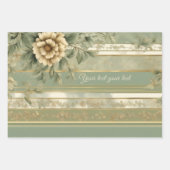 Salie groen gestreept wit goud met bloem cadeau inpakpapier vel (Voorkant)