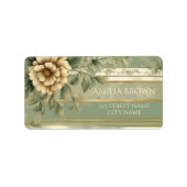 Salie groen gestreepte gouden bloem adres label (Voorkant)