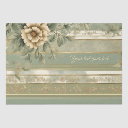 Salie groen gestreepte gouden bloem cadeau verpakk tissuepapier (Voorkant)