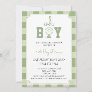 Salie Groen Gingham Golf Baby Shower Kaart