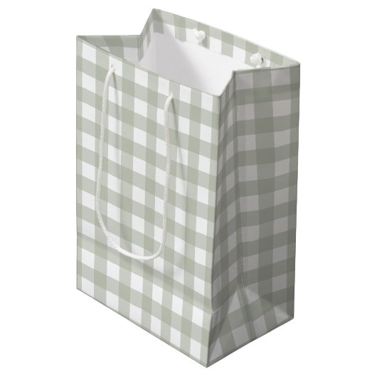 Salie groen Gingham patroon Medium Cadeauzakje (Voorkant Gekanteld)