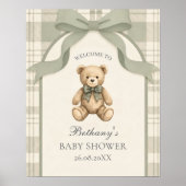 Salie Groen Gingham Teddybeer Welkom Poster (Voorkant)