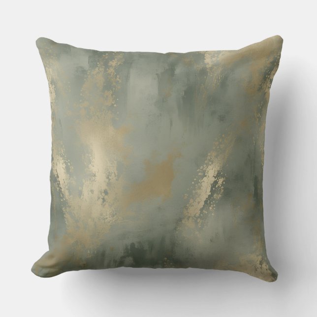 Salie Groen Goud Abstract Kussen (Voorkant)