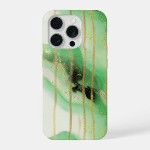 Salie Groen Goud Abstracte Strepen iPhone 15 Pro Case