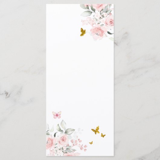 Salie Groen Goud Blush Bloemen Vlinder Quinceañera Menu (Achterkant)