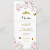 Salie Groen Goud Blush Bloemen Vlinder Quinceañera Menu (Voorkant / Achterkant)