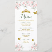 Salie Groen Goud Blush Bloemen Vlinder Quinceañera Menu (Voorkant)