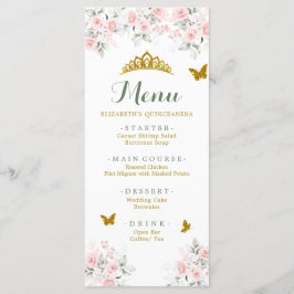 Salie Groen Goud Blush Bloemen Vlinder Quinceañera Menu
