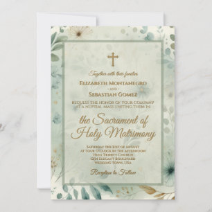 Salie Groen & Goud Boho Medley Katholieke Bruiloft Kaart