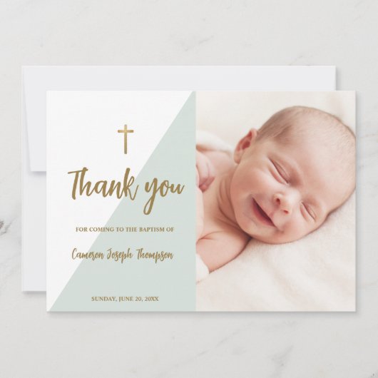 Salie groen goud Custom Modern Baby Doop Kaart (Voorkant)