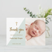 Salie groen goud Custom Modern Baby Doop Kaart (Staand voorkant)