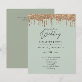 Salie Groen Goud Druppelende Glitter Bruiloft Scri