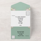 Salie groen, goud en bloem spray all in one uitnodiging (Buitenkant)