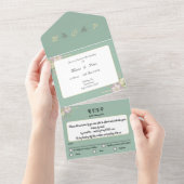 Salie groen, goud en bloem spray all in one uitnodiging (Afscheurbaar)