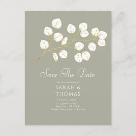 Salie groen goud eucalyptus bladeren Save the date Briefkaart