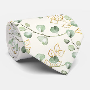 Salie Groen & Goud Eucalyptus Crème Witte Bruiloft Stropdas