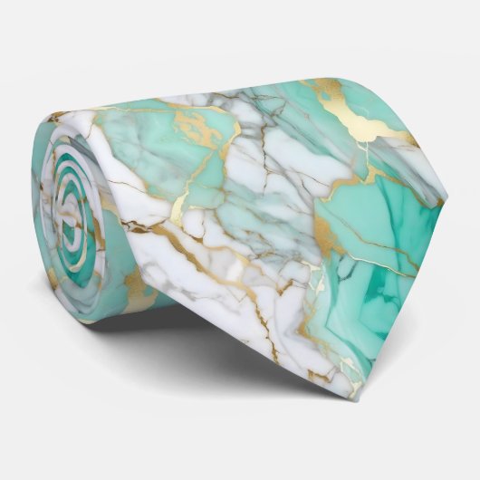 Salie Groen Goud Marmer Steen Elegant Stropdas (Opgerold)