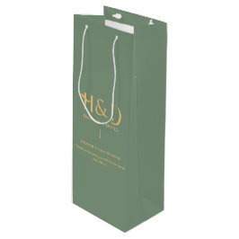 Salie groen & Goud Monogram Huwelijks Welkom Gast  Wijn Cadeautas