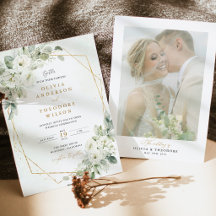 Salie Groen Goud Witte Bloem Foto Achterkant Huwel