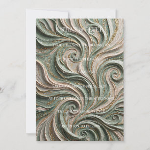 Salie Groen Gouden Abstract Mozaïek Trouw Uitnodig Kaart