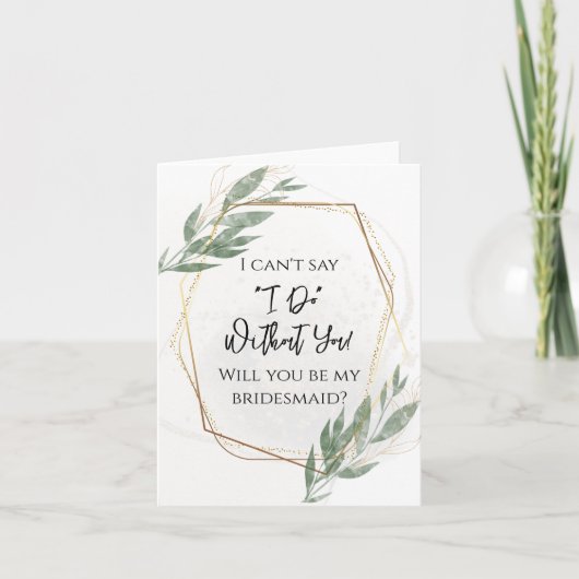 Salie Groen Gouden Bloemen Wil je mijn Bruidsmeisj Bedankkaart (Voorkant)