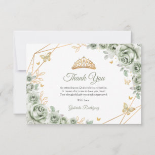 Salie Groen Gouden Bloemige Quinceanera Bedankkaart