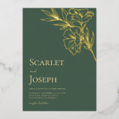 Salie Groen Gouden Botanische QR Code RSVP Huwelij Folie Uitnodiging (Voorkant)