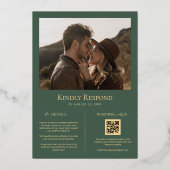 Salie Groen Gouden Botanische QR Code RSVP Huwelij Folie Uitnodiging (Achterkant)