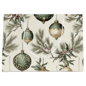 Salie Groen Gouden Kerst Ornamenten Patroon Groot Cadeauzakje (Voorkant)
