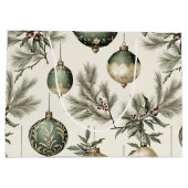 Salie Groen Gouden Kerst Ornamenten Patroon Groot Cadeauzakje (Achterkant)