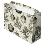 Salie Groen Gouden Kerst Ornamenten Patroon Groot Cadeauzakje (Achterkant Gekanteld)