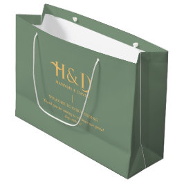 Salie groen & Gouden Monogram Huwelijks Welkom Gas Groot Cadeauzakje