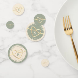 Salie groen & gouden trouwconfetti met monogram confetti