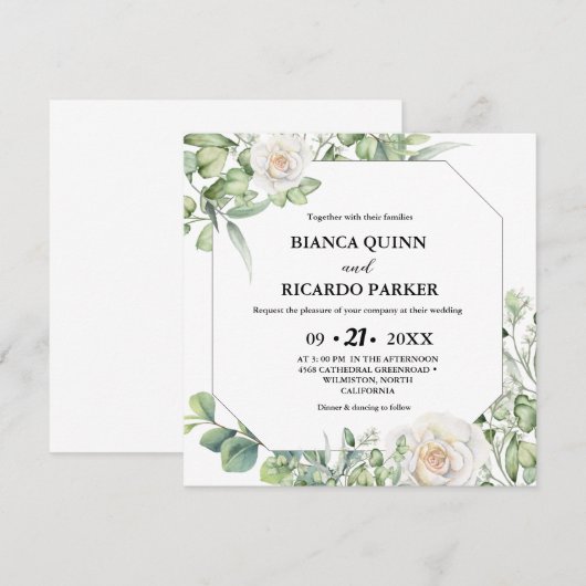 Salie Groen groen groen eucalyptus vierkant bruilo Kaart (Voorkant / Achterkant)