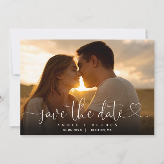 Salie Groen Hart Script Foto Huwelijk QR-code Save The Date (Voorkant)