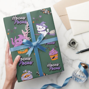 Salie groen Hocus Pocus schattige Heksenkat Hallow Cadeaupapier