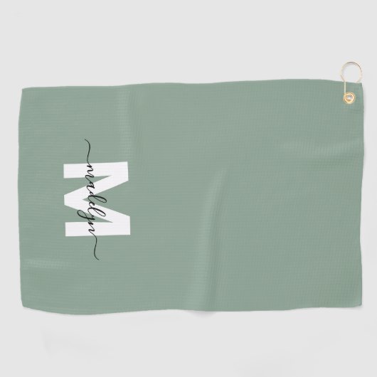 Salie groen Initiaal naam monogram Golfhanddoek (Horizontaal)