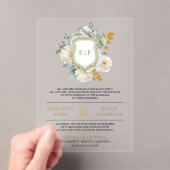 Salie Groen Ivoor Bloemen Monogram Kreeft Huwelijk Acryl Uitnodigingen (Insitu (Draagbaar))