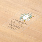 Salie Groen Ivoor Bloemen Monogram Kreeft Huwelijk Acryl Uitnodigingen (Laagn)