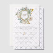 Salie Groen Ivoor Bloemen Monogram Kreeft Huwelijk Vellum Uitnodigingen (Offset (Uitnodiging))