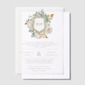 Salie Groen Ivoor Bloemen Monogram Kreeft Huwelijk Vellum Uitnodigingen (Offset)