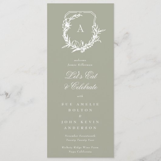 salie groen klassiek monogram kuif Onze bruiloft Menu (Achterkant)