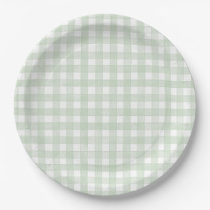 Salie Groen Klassieke Gingham Papieren Bordje