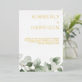 Salie groen laat moderne bruiloft gouden folie uitnodiging (Staand Voorkant)