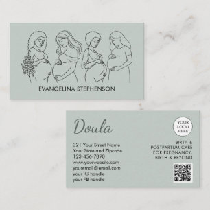 Salie Groen Lijn Kunst Logo QR Code Verloskundige Visitekaartje