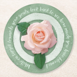 Salie groen met Roze Roos Inspirerende Spreuk Ronde Kartonnen Onderzetter
