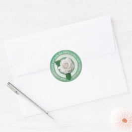 Salie Groen met Witte Roos Inspirerende Spreuk Ronde Sticker